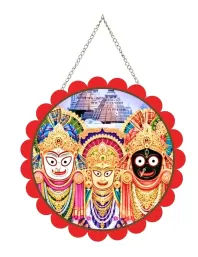Lord Jagannath Wall Hanging Photo Frame | 8 Inch Round Floral Design With Golden Hanging Chain | Decorative Religious Wall Decor For Home, Office, Temple & Pooja Room (F21703)