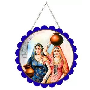 Women With Pots Wall Hanging Photo Frame | 8 Inch Round Floral Design With Golden Hanging Chain | Decorative Religious Wall Decor For Home, Office, Temple & Pooja Room (F21704) Women With Pots Wall Hanging Photo Frame | 8 Inch Round Floral Design With Golden Hanging Chain | Decorative Religious Wall Decor For Home, Office, Temple & Pooja Room (F21704)