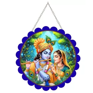Radha Krishna Wall Hanging Photo Frame | 8 Inch Round Floral Design With Golden Hanging Chain | Decorative Religious Wall Decor For Home, Office, Temple & Pooja Room (F21705) Radha Krishna Wall Hanging Photo Frame | 8 Inch Round Floral Design With Golden Hanging Chain | Decorative Religious Wall Decor For Home, Office, Temple & Pooja Room (F21705)