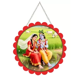 Radha Krishna Wall Hanging Photo Frame | 8 Inch Round Floral Design With Golden Hanging Chain | Decorative Religious Wall Decor For Home, Office, Temple & Pooja Room (F21706) Radha Krishna Wall Hanging Photo Frame | 8 Inch Round Floral Design With Golden Hanging Chain | Decorative Religious Wall Decor For Home, Office, Temple & Pooja Room (F21706)