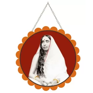 Sarada Devi Wall Hanging Photo Frame | 8 Inch Round Floral Design With Golden Hanging Chain | Decorative Religious Wall Decor For Home, Office, Temple & Pooja Room (F21727)