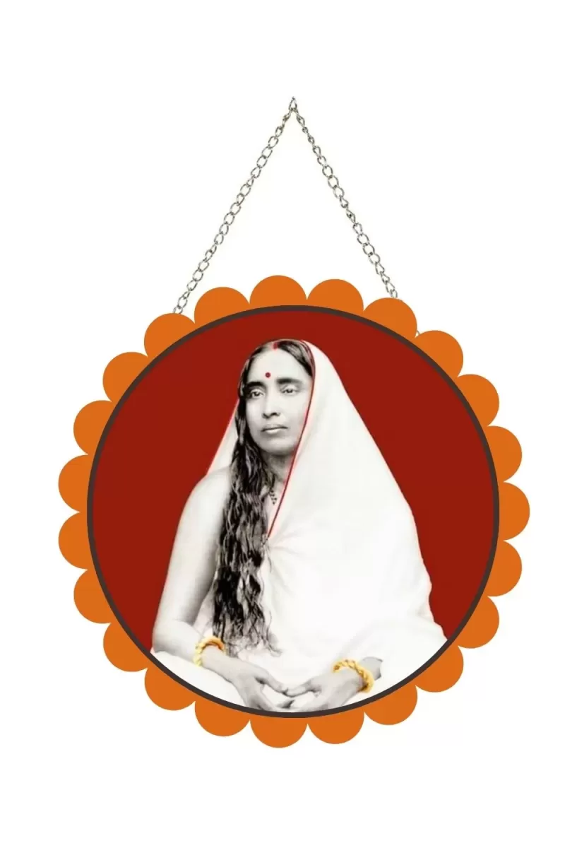 Sarada Devi Wall Hanging Photo Frame | 8 Inch Round Floral Design With Golden Hanging Chain | Decorative Religious Wall Decor For Home, Office, Temple & Pooja Room (F21727)