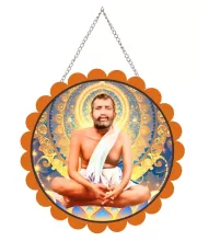 Ramakrishna Paramahamsa Wall Hanging Photo Frame | 8 Inch Round Floral Design With Golden Hanging Chain | Decorative Religious Wall Decor For Home, Office, Temple & Pooja Room (F21729)