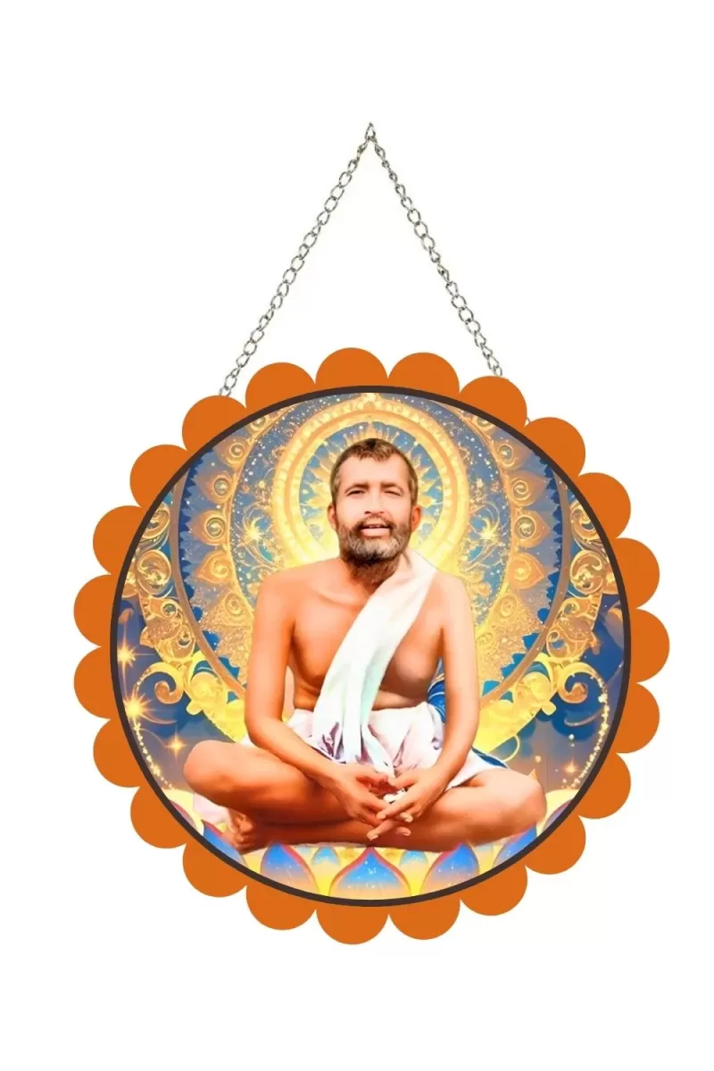 Ramakrishna Paramahamsa Wall Hanging Photo Frame | 8 Inch Round Floral Design With Golden Hanging Chain | Decorative Religious Wall Decor For Home, Office, Temple & Pooja Room (F21729)