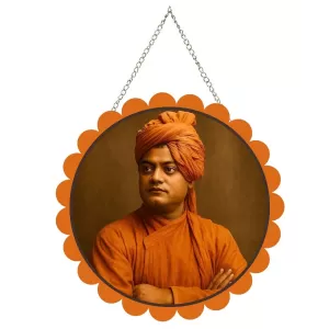 Swami Vivekananda Wall Hanging Photo Frame | 8 Inch Round Floral Design With Golden Hanging Chain | Decorative Religious Wall Decor For Home, Office, Temple & Pooja Room (F21730) Swami Vivekananda Wall Hanging Photo Frame | 8 Inch Round Floral Design With Golden Hanging Chain | Decorative Religious Wall Decor For Home, Office, Temple & Pooja Room (F21730)