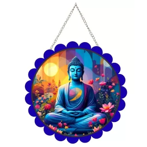 Serene Buddha Wall Hanging Photo Frame | 8 Inch Round Floral Design With Golden Hanging Chain | Decorative Religious Wall Decor For Home, Office, Temple & Pooja Room (F21732) Serene Buddha Wall Hanging Photo Frame | 8 Inch Round Floral Design With Golden Hanging Chain | Decorative Religious Wall Decor For Home, Office, Temple & Pooja Room (F21732)