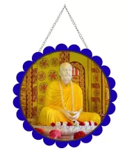 Ramakrishna Paramahamsa Wall Hanging Photo Frame | 8 Inch Round Floral Design With Golden Hanging Chain | Decorative Religious Wall Decor For Home, Office, Temple & Pooja Room (F21733)