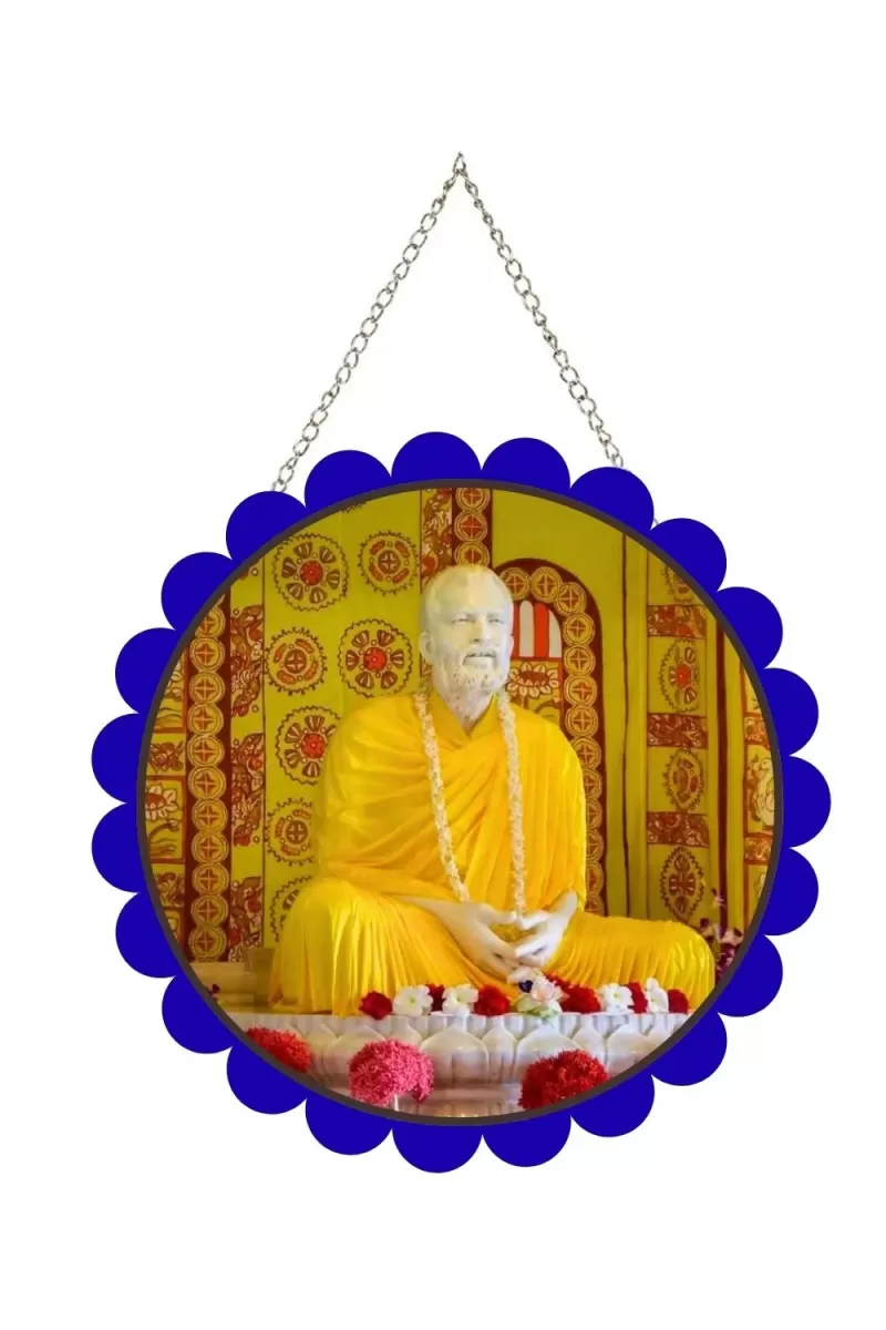 Ramakrishna Paramahamsa Wall Hanging Photo Frame | 8 Inch Round Floral Design With Golden Hanging Chain | Decorative Religious Wall Decor For Home, Office, Temple & Pooja Room (F21733)