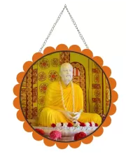 Ramakrishna Paramahamsa Wall Hanging Photo Frame | 8 Inch Round Floral Design With Golden Hanging Chain | Decorative Religious Wall Decor For Home, Office, Temple & Pooja Room (F21735)