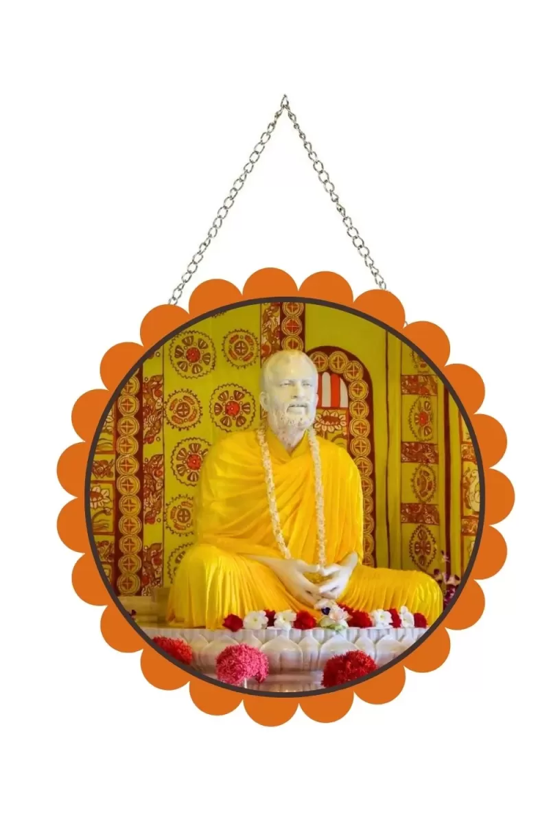 Ramakrishna Paramahamsa Wall Hanging Photo Frame | 8 Inch Round Floral Design With Golden Hanging Chain | Decorative Religious Wall Decor For Home, Office, Temple & Pooja Room (F21735)
