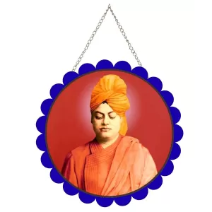 Swami Vivekananda Wall Hanging Photo Frame | 8 Inch Round Floral Design With Golden Hanging Chain | Decorative Religious Wall Decor For Home, Office, Temple & Pooja Room (F21746) Swami Vivekananda Wall Hanging Photo Frame | 8 Inch Round Floral Design With Golden Hanging Chain | Decorative Religious Wall Decor For Home, Office, Temple & Pooja Room (F21746)