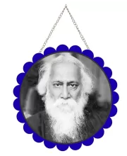 Rabindranath Tagore Wall Hanging Photo Frame | 8 Inch Round Floral Design With Golden Hanging Chain | Decorative Religious Wall Decor For Home, Office, Temple & Pooja Room (F21749)