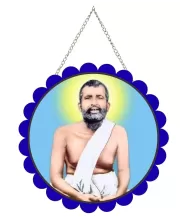 Ramakrishna Paramahamsa Wall Hanging Photo Frame | 8 Inch Round Floral Design With Golden Hanging Chain | Decorative Religious Wall Decor For Home, Office, Temple & Pooja Room (F21751)