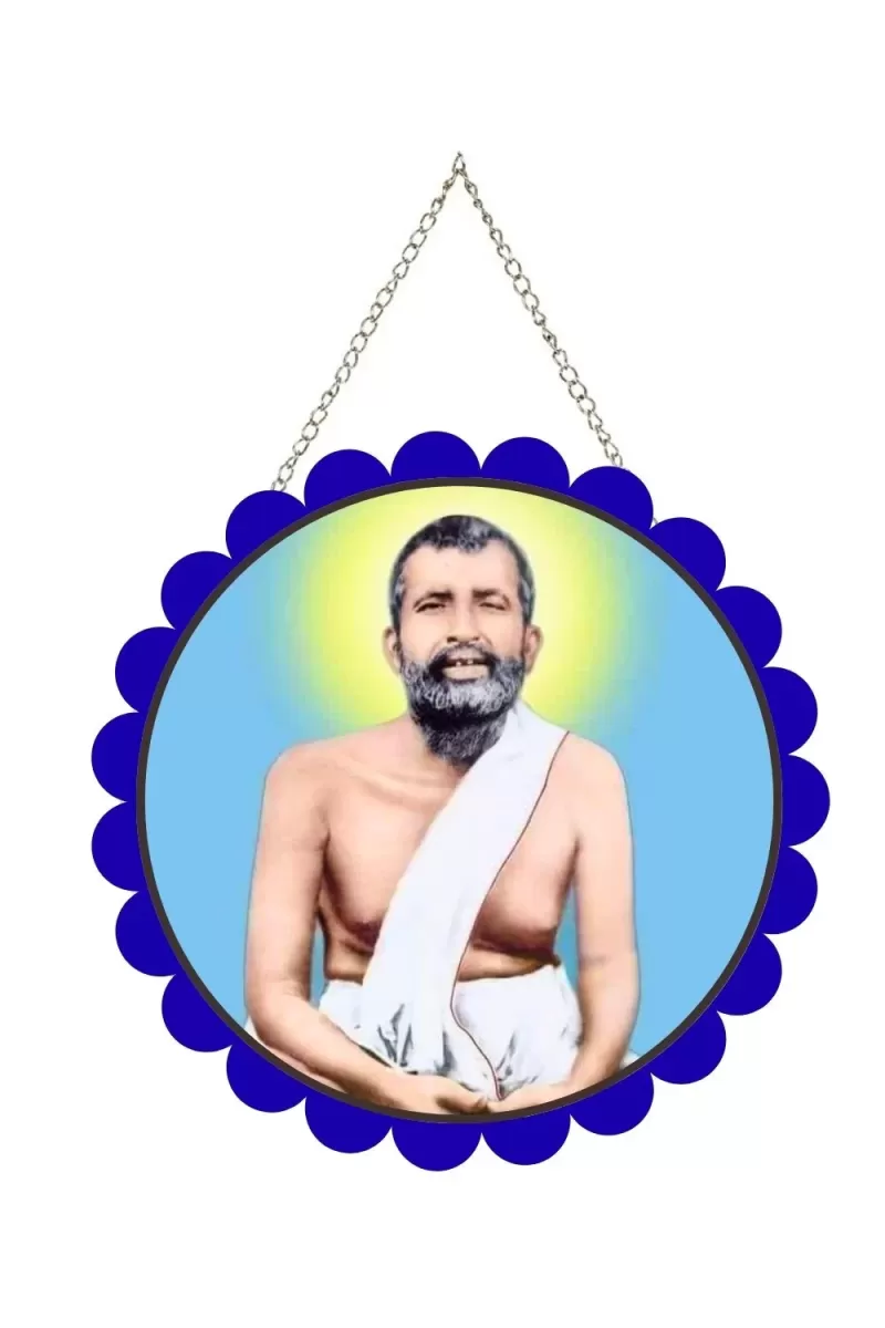 Ramakrishna Paramahamsa Wall Hanging Photo Frame | 8 Inch Round Floral Design With Golden Hanging Chain | Decorative Religious Wall Decor For Home, Office, Temple & Pooja Room (F21751)