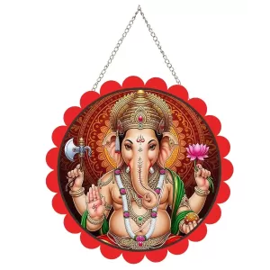 Lord Ganesha Wall Hanging Photo Frame | 8 Inch Round Floral Design With Golden Hanging Chain | Decorative Religious Wall Decor For Home, Office, Temple & Pooja Room (F21757) Lord Ganesha Wall Hanging Photo Frame | 8 Inch Round Floral Design With Golden Hanging Chain | Decorative Religious Wall Decor For Home, Office, Temple & Pooja Room (F21757)