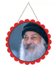 Osho Wall Hanging Photo Frame | 8 Inch Round Floral Design With Golden Hanging Chain | Decorative Religious Wall Decor For Home, Office, Temple & Pooja Room (F21767)