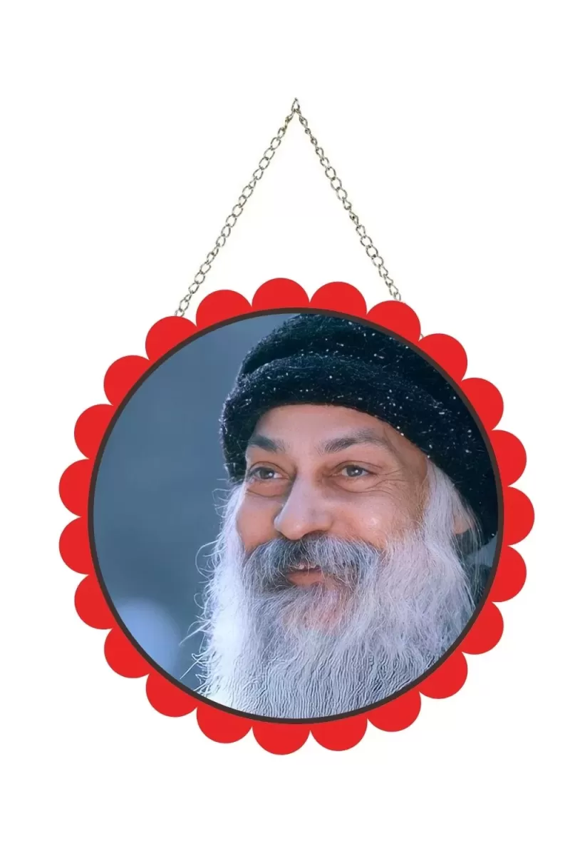 Osho Wall Hanging Photo Frame | 8 Inch Round Floral Design With Golden Hanging Chain | Decorative Religious Wall Decor For Home, Office, Temple & Pooja Room (F21767)