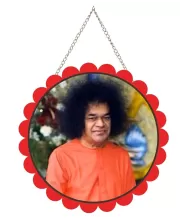 Satya Saibaba Wall Hanging Photo Frame | 8 Inch Round Floral Design With Golden Hanging Chain | Decorative Religious Wall Decor For Home, Office, Temple & Pooja Room (F21769)