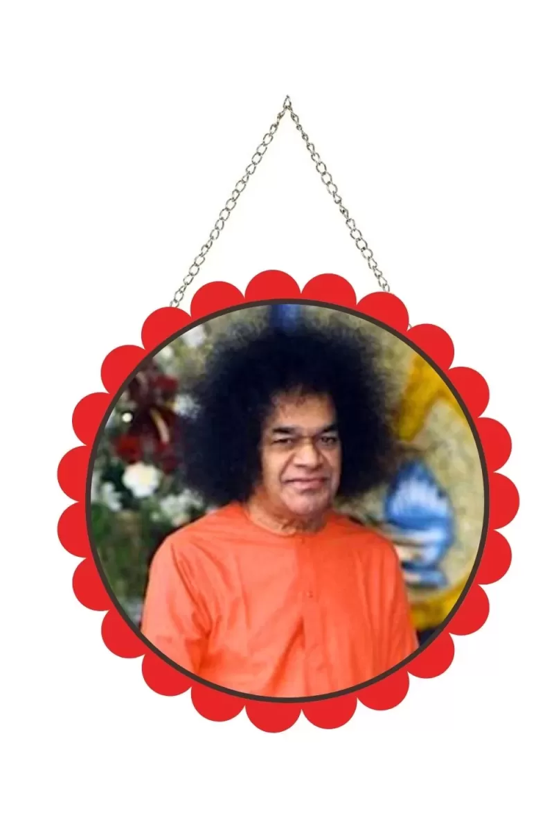 Satya Saibaba Wall Hanging Photo Frame | 8 Inch Round Floral Design With Golden Hanging Chain | Decorative Religious Wall Decor For Home, Office, Temple & Pooja Room (F21769)