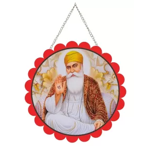 Gurunanak Wall Hanging Photo Frame | 8 Inch Round Floral Design With Golden Hanging Chain | Decorative Religious Wall Decor For Home, Office, Temple & Pooja Room (F21771) Gurunanak Wall Hanging Photo Frame | 8 Inch Round Floral Design With Golden Hanging Chain | Decorative Religious Wall Decor For Home, Office, Temple & Pooja Room (F21771)