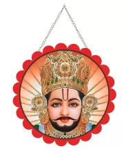 Khatu Shyam Wall Hanging Photo Frame | 8 Inch Round Floral Design With Golden Hanging Chain | Decorative Religious Wall Decor For Home, Office, Temple & Pooja Room (F21772)