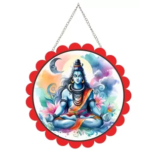 Lord Shiva Wall Hanging Photo Frame | 8 Inch Round Floral Design With Golden Hanging Chain | Decorative Religious Wall Decor For Home, Office, Temple & Pooja Room (F21781) Lord Shiva Wall Hanging Photo Frame | 8 Inch Round Floral Design With Golden Hanging Chain | Decorative Religious Wall Decor For Home, Office, Temple & Pooja Room (F21781)