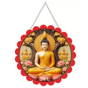 Serene Buddha Wall Hanging Photo Frame | 8 Inch Round Floral Design With Golden Hanging Chain | Decorative Religious Wall Decor For Home, Office, Temple & Pooja Room (F21811) Serene Buddha Wall Hanging Photo Frame | 8 Inch Round Floral Design With Golden Hanging Chain | Decorative Religious Wall Decor For Home, Office, Temple & Pooja Room (F21811)