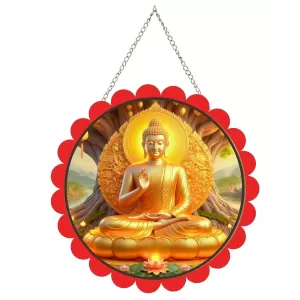 Serene Buddha Wall Hanging Photo Frame | 8 Inch Round Floral Design With Golden Hanging Chain | Decorative Religious Wall Decor For Home, Office, Temple & Pooja Room (F21812) Serene Buddha Wall Hanging Photo Frame | 8 Inch Round Floral Design With Golden Hanging Chain | Decorative Religious Wall Decor For Home, Office, Temple & Pooja Room (F21812)