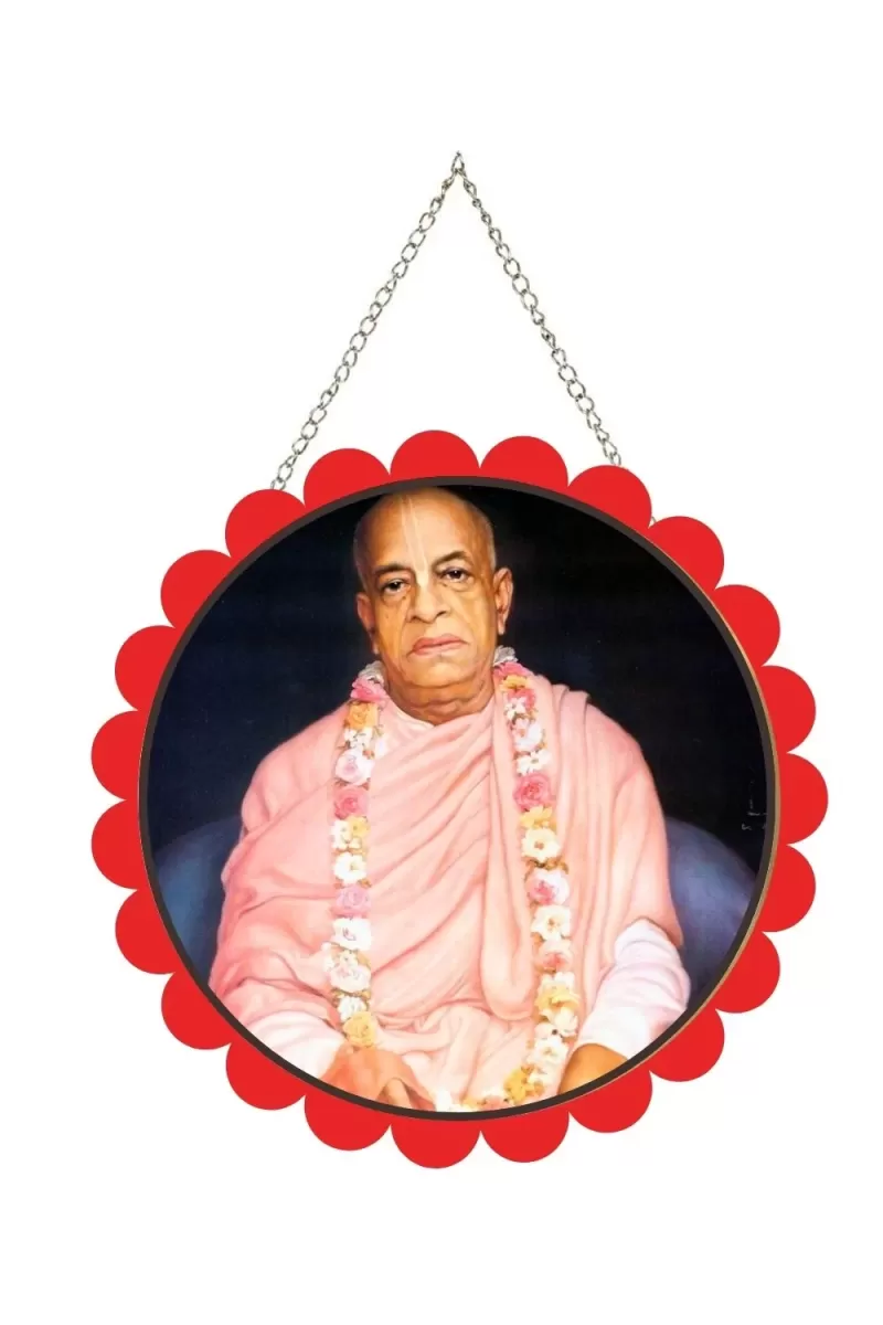 Bhaktivedanta Swami Prabhupada Wall Hanging Photo Frame | 8 Inch Round Floral Design With Golden Hanging Chain | Decorative Religious Wall Decor For Home, Office, Temple & Pooja Room (F21813)