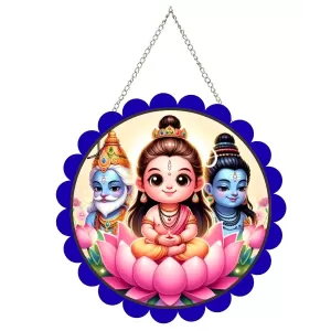 Bramha Vishnu And Shiva Wall Hanging Photo Frame | 8 Inch Round Floral Design With Golden Hanging Chain | Decorative Religious Wall Decor For Home, Office, Temple & Pooja Room (F21819) Bramha Vishnu And Shiva Wall Hanging Photo Frame | 8 Inch Round Floral Design With Golden Hanging Chain | Decorative Religious Wall Decor For Home, Office, Temple & Pooja Room (F21819)