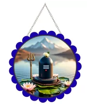Shiva Lingam Wall Hanging Photo Frame | 8 Inch Round Floral Design With Golden Hanging Chain | Decorative Religious Wall Decor For Home, Office, Temple & Pooja Room (F21820)