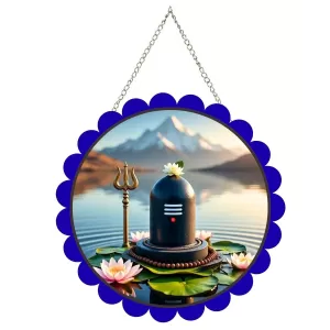 Shiva Lingam Wall Hanging Photo Frame | 8 Inch Round Floral Design With Golden Hanging Chain | Decorative Religious Wall Decor For Home, Office, Temple & Pooja Room (F21820) Shiva Lingam Wall Hanging Photo Frame | 8 Inch Round Floral Design With Golden Hanging Chain | Decorative Religious Wall Decor For Home, Office, Temple & Pooja Room (F21820)