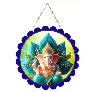 Lord Ganesha Wall Hanging Photo Frame | 8 Inch Round Floral Design With Golden Hanging Chain | Decorative Religious Wall Decor For Home, Office, Temple & Pooja Room (F21830) Lord Ganesha Wall Hanging Photo Frame | 8 Inch Round Floral Design With Golden Hanging Chain | Decorative Religious Wall Decor For Home, Office, Temple & Pooja Room (F21830)