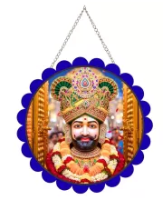 Khatu Shyam Wall Hanging Photo Frame | 8 Inch Round Floral Design With Golden Hanging Chain | Decorative Religious Wall Decor For Home, Office, Temple & Pooja Room (F21836)