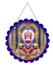 Khatu Shyam Wall Hanging Photo Frame | 8 Inch Round Floral Design With Golden Hanging Chain | Decorative Religious Wall Decor For Home, Office, Temple & Pooja Room (F21838)