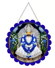 Khatu Shyam Wall Hanging Photo Frame | 8 Inch Round Floral Design With Golden Hanging Chain | Decorative Religious Wall Decor For Home, Office, Temple & Pooja Room (F21839)