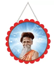 Sri Sri Sitaramdas Omkarnath Wall Hanging Photo Frame | 8 Inch Round Floral Design With Golden Hanging Chain | Decorative Religious Wall Decor For Home, Office, Temple & Pooja Room (F21843)
