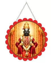 Lord Vitthal  Wall Hanging Photo Frame | 8 Inch Round Floral Design With Golden Hanging Chain | Decorative Religious Wall Decor For Home, Office, Temple & Pooja Room (F21848)