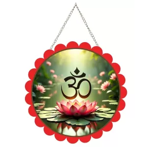 Om Symbol Wall Hanging Photo Frame | 8 Inch Round Floral Design With Golden Hanging Chain | Decorative Religious Wall Decor For Home, Office, Temple & Pooja Room (F21853) Om Symbol Wall Hanging Photo Frame | 8 Inch Round Floral Design With Golden Hanging Chain | Decorative Religious Wall Decor For Home, Office, Temple & Pooja Room (F21853)