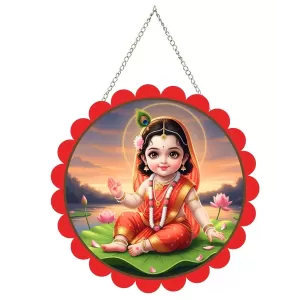 Goddess Radha Wall Hanging Photo Frame | 8 Inch Round Floral Design With Golden Hanging Chain | Decorative Religious Wall Decor For Home, Office, Temple & Pooja Room (F21856) Goddess Radha Wall Hanging Photo Frame | 8 Inch Round Floral Design With Golden Hanging Chain | Decorative Religious Wall Decor For Home, Office, Temple & Pooja Room (F21856)