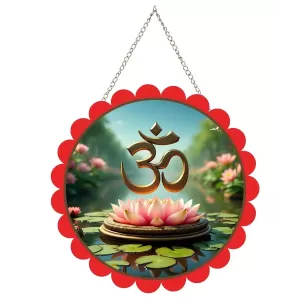 Om Symbol Wall Hanging Photo Frame | 8 Inch Round Floral Design With Golden Hanging Chain | Decorative Religious Wall Decor For Home, Office, Temple & Pooja Room (F21867) Om Symbol Wall Hanging Photo Frame | 8 Inch Round Floral Design With Golden Hanging Chain | Decorative Religious Wall Decor For Home, Office, Temple & Pooja Room (F21867)