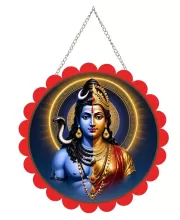 Arthanareeshwar Wall Hanging Photo Frame | 8 Inch Round Floral Design With Golden Hanging Chain | Decorative Religious Wall Decor For Home, Office, Temple & Pooja Room (F21868)