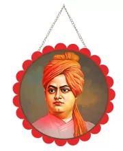 Swami Vivekananda Wall Hanging Photo Frame | 8 Inch Round Floral Design With Golden Hanging Chain | Decorative Religious Wall Decor For Home, Office, Temple & Pooja Room (F21877)