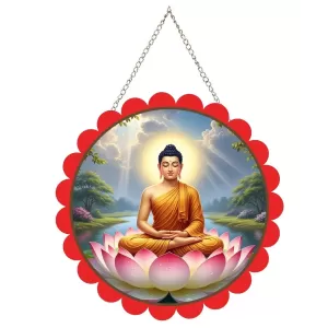 Serene Buddha Wall Hanging Photo Frame | 8 Inch Round Floral Design With Golden Hanging Chain | Decorative Religious Wall Decor For Home, Office, Temple & Pooja Room (F21878) Serene Buddha Wall Hanging Photo Frame | 8 Inch Round Floral Design With Golden Hanging Chain | Decorative Religious Wall Decor For Home, Office, Temple & Pooja Room (F21878)