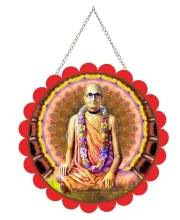 Srila Bhaktisiddhanta Saraswati Thakura Wall Hanging Photo Frame | 8 Inch Round Floral Design With Golden Hanging Chain | Decorative Religious Wall Decor For Home, Office, Temple & Pooja Room (F21880)