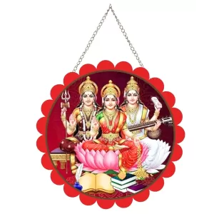 Parvathi Lakshmi And Saraswathi Wall Hanging Photo Frame | 8 Inch Round Floral Design With Golden Hanging Chain | Decorative Religious Wall Decor For Home, Office, Temple & Pooja Room (F21882) Parvathi Lakshmi And Saraswathi Wall Hanging Photo Frame | 8 Inch Round Floral Design With Golden Hanging Chain | Decorative Religious Wall Decor For Home, Office, Temple & Pooja Room (F21882)