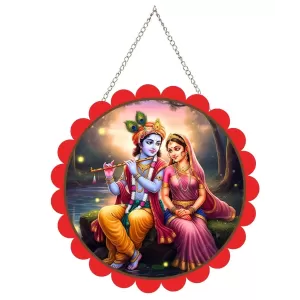 Radha Krishna Wall Hanging Photo Frame | 8 Inch Round Floral Design With Golden Hanging Chain | Decorative Religious Wall Decor For Home, Office, Temple & Pooja Room (F21900) Radha Krishna Wall Hanging Photo Frame | 8 Inch Round Floral Design With Golden Hanging Chain | Decorative Religious Wall Decor For Home, Office, Temple & Pooja Room (F21900)