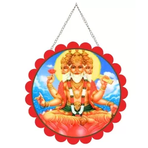 Lord Bramha Wall Hanging Photo Frame | 8 Inch Round Floral Design With Golden Hanging Chain | Decorative Religious Wall Decor For Home, Office, Temple & Pooja Room (F21906) Lord Bramha Wall Hanging Photo Frame | 8 Inch Round Floral Design With Golden Hanging Chain | Decorative Religious Wall Decor For Home, Office, Temple & Pooja Room (F21906)