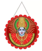 Renuka Mata Wall Hanging Photo Frame | 8 Inch Round Floral Design With Golden Hanging Chain | Decorative Religious Wall Decor For Home, Office, Temple & Pooja Room (F21946)