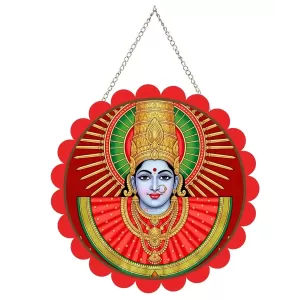 Renuka Mata Wall Hanging Photo Frame | 8 Inch Round Floral Design With Golden Hanging Chain | Decorative Religious Wall Decor For Home, Office, Temple & Pooja Room (F21946)